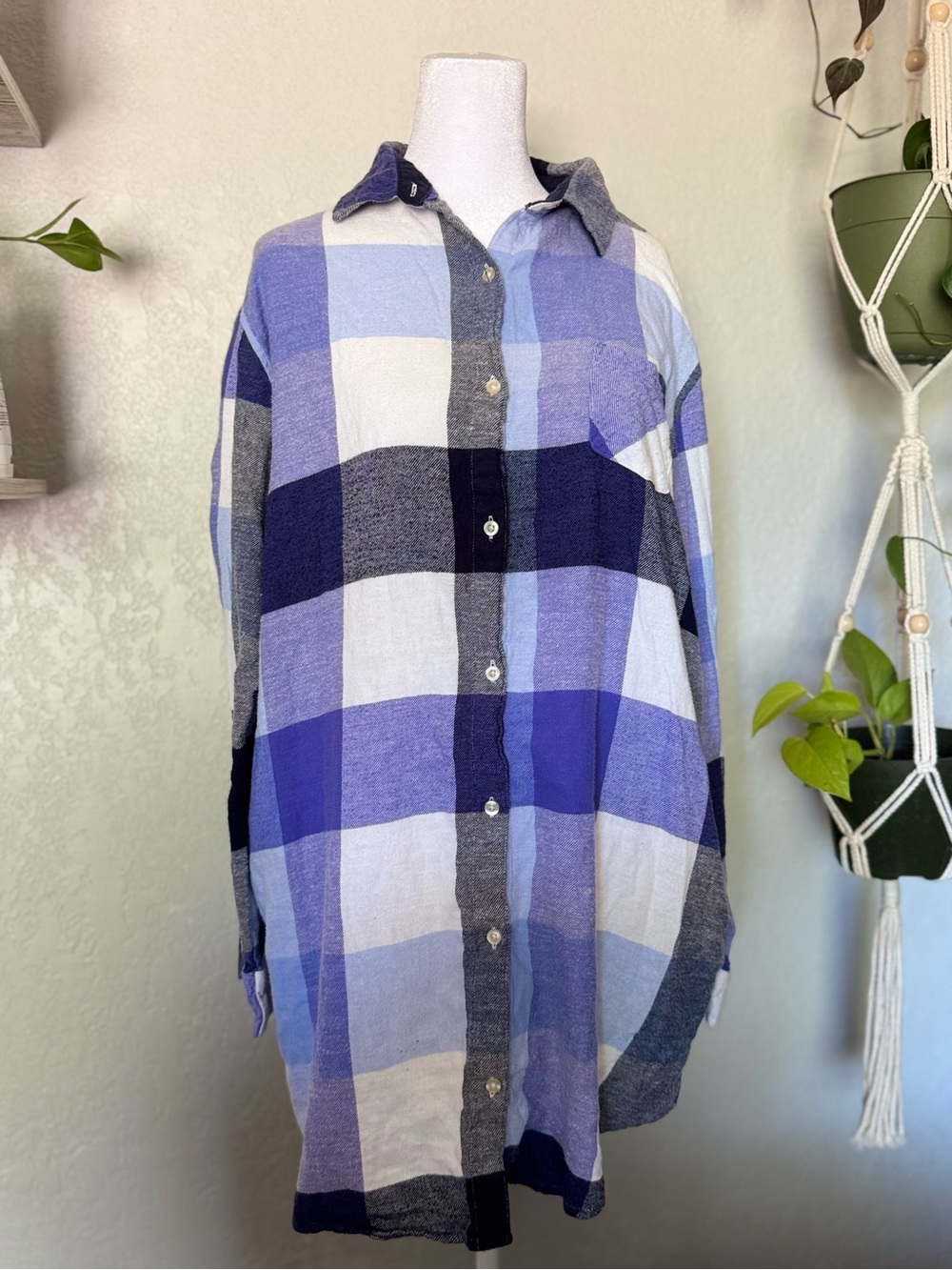 Sonoma Blue & White Plaid Button-Down Shirt